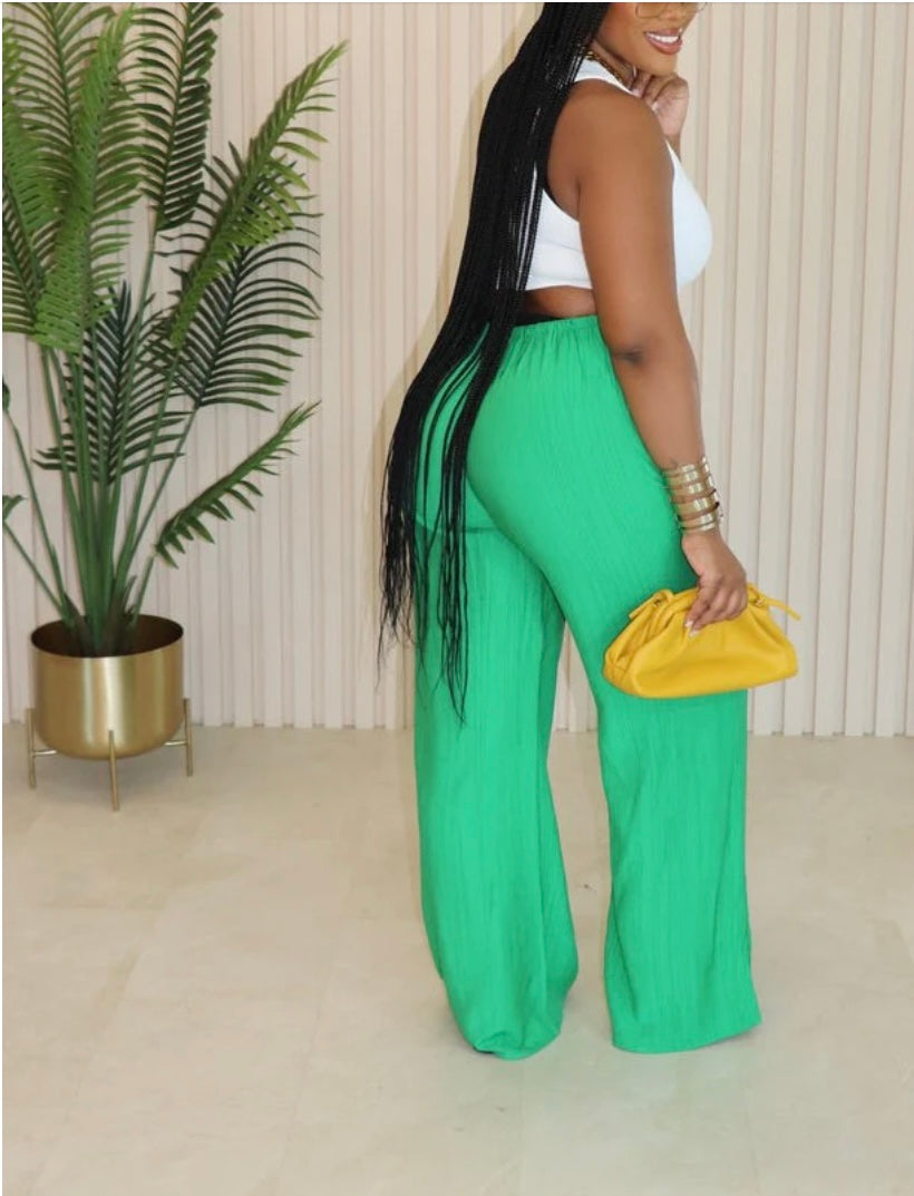 Linen Wide Leg Pants (Pine Green)