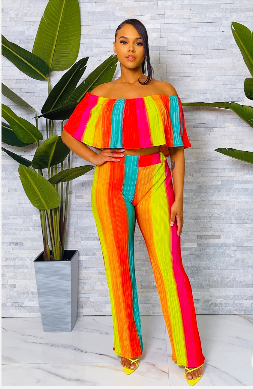 Brooke PleatedTubeTop & Pants Set (Red/ Multi)