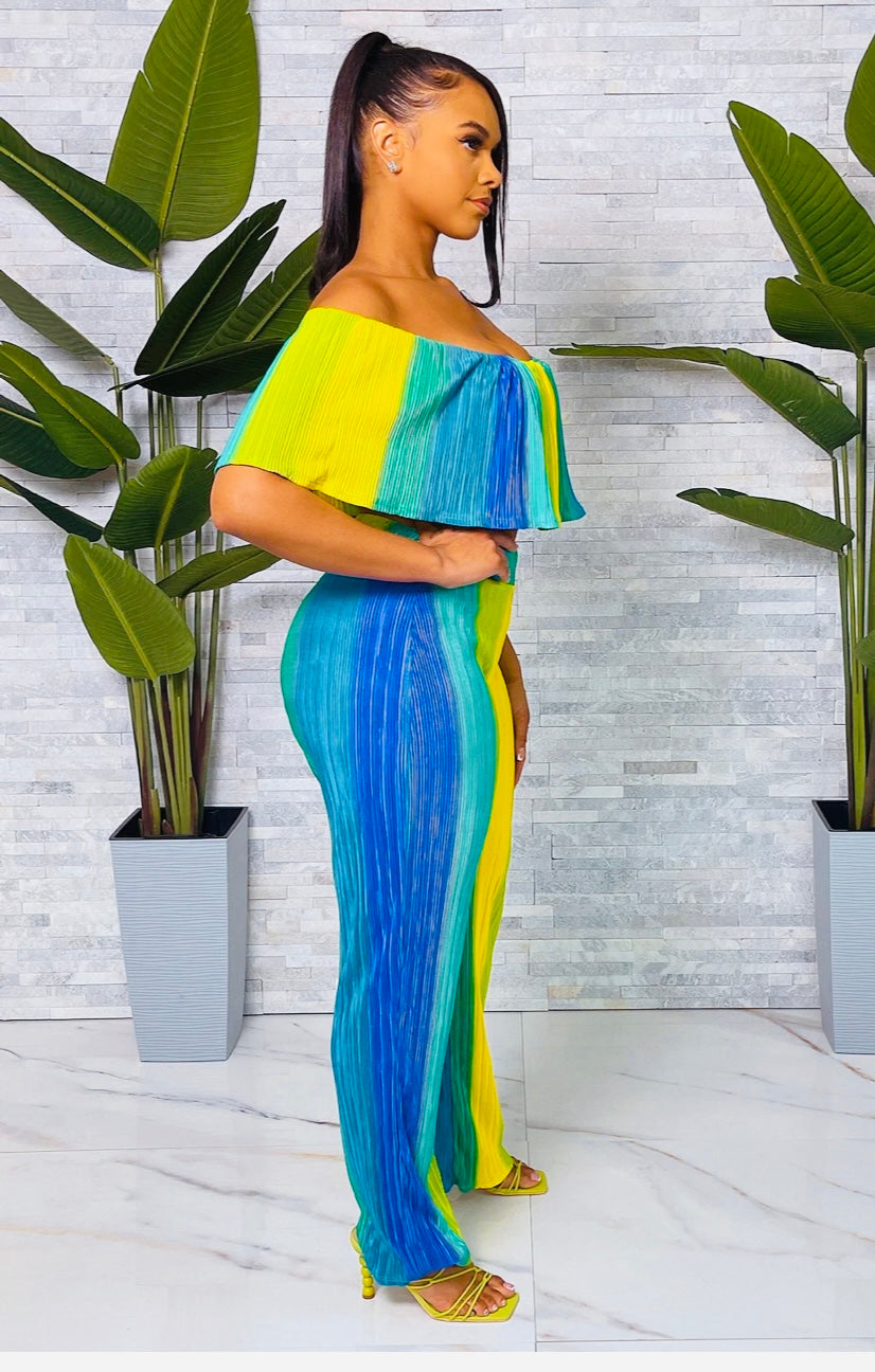 Brooke PleatedTube Top & Pants (Blue/Multi)