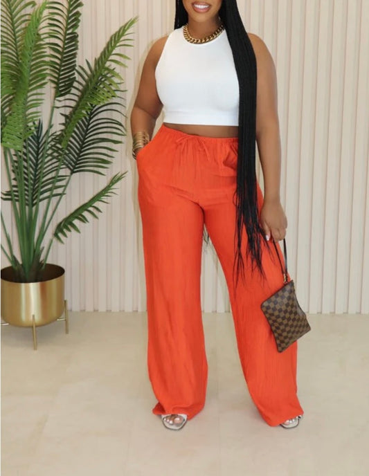 Linen Wide Leg Pants ( Flame Red )