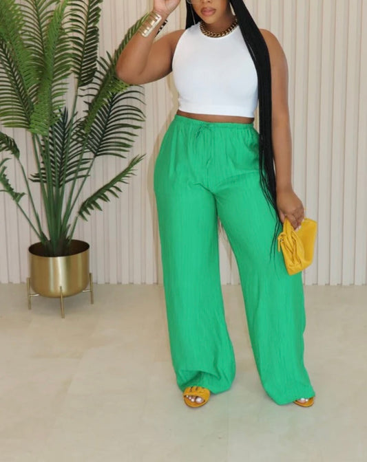 Linen Wide Leg Pants (Pine Green)