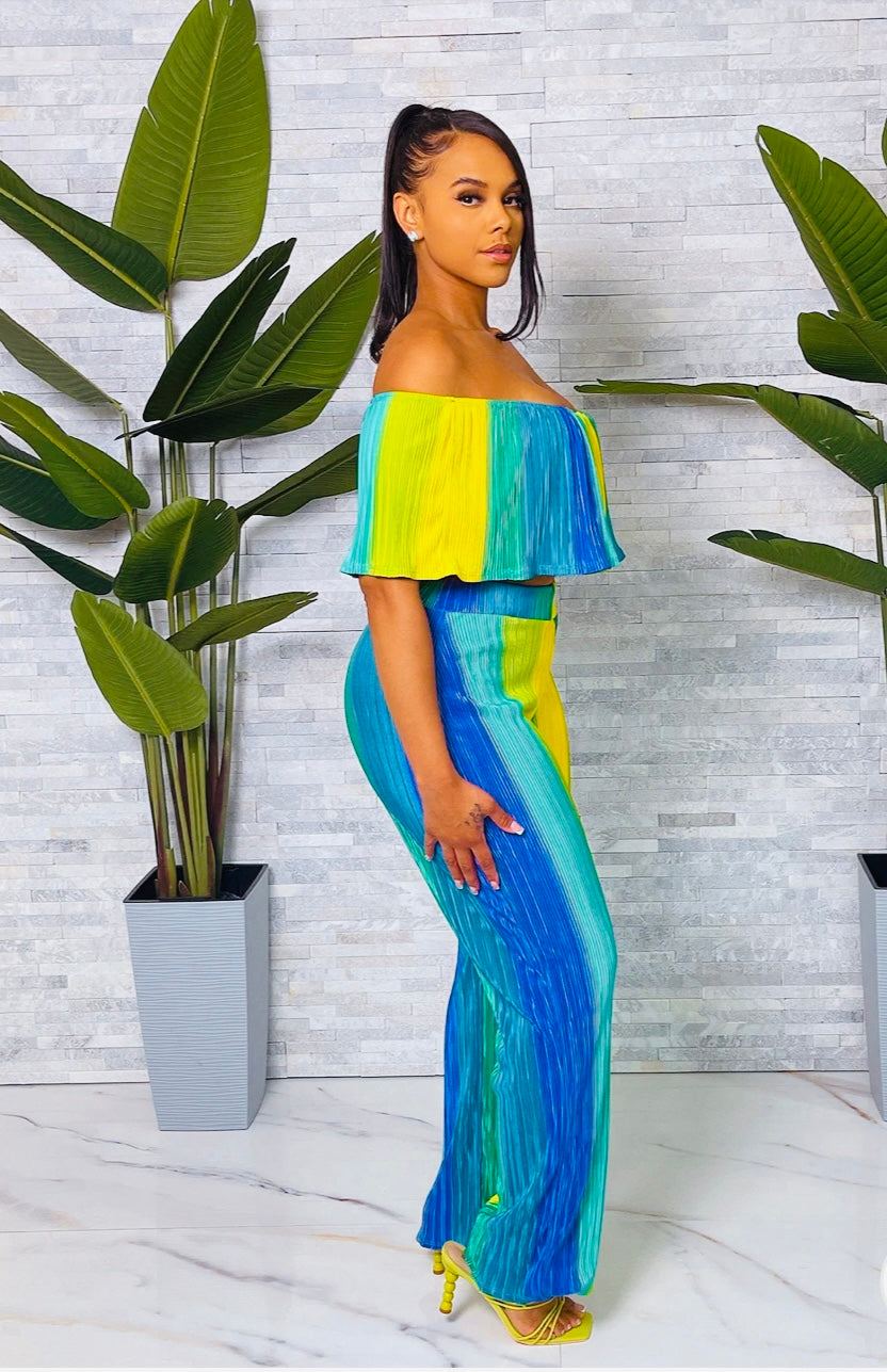 Brooke PleatedTube Top & Pants (Blue/Multi)