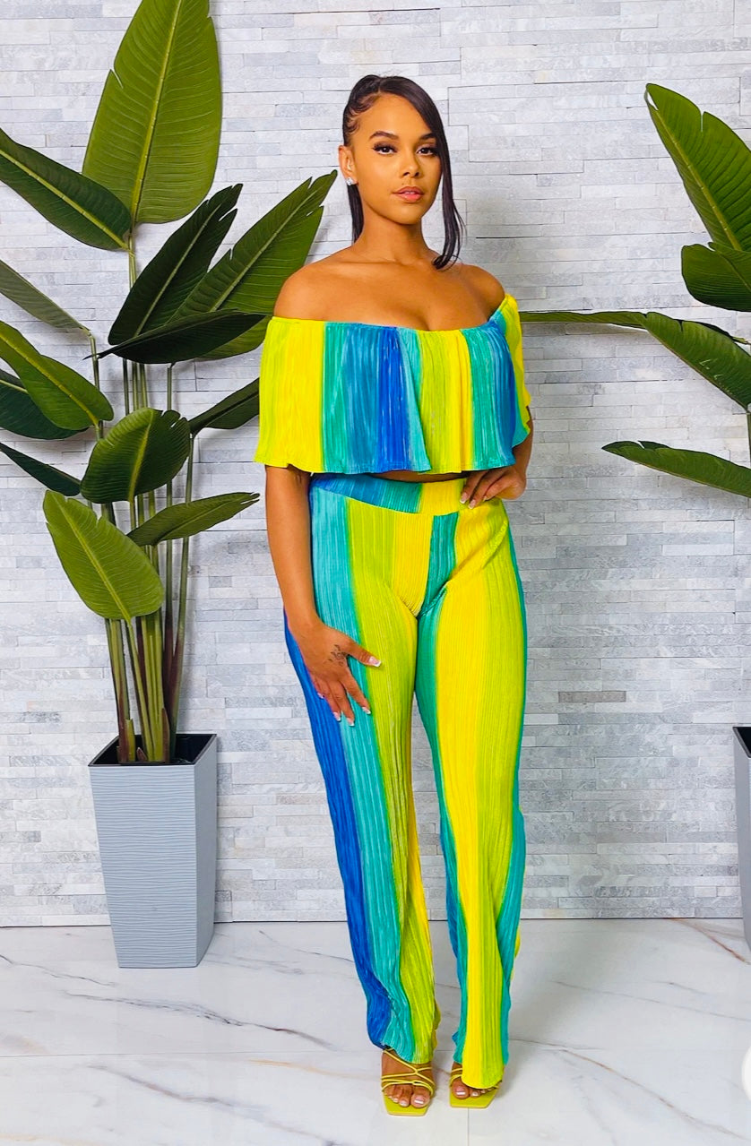 Brooke PleatedTube Top & Pants (Blue/Multi)