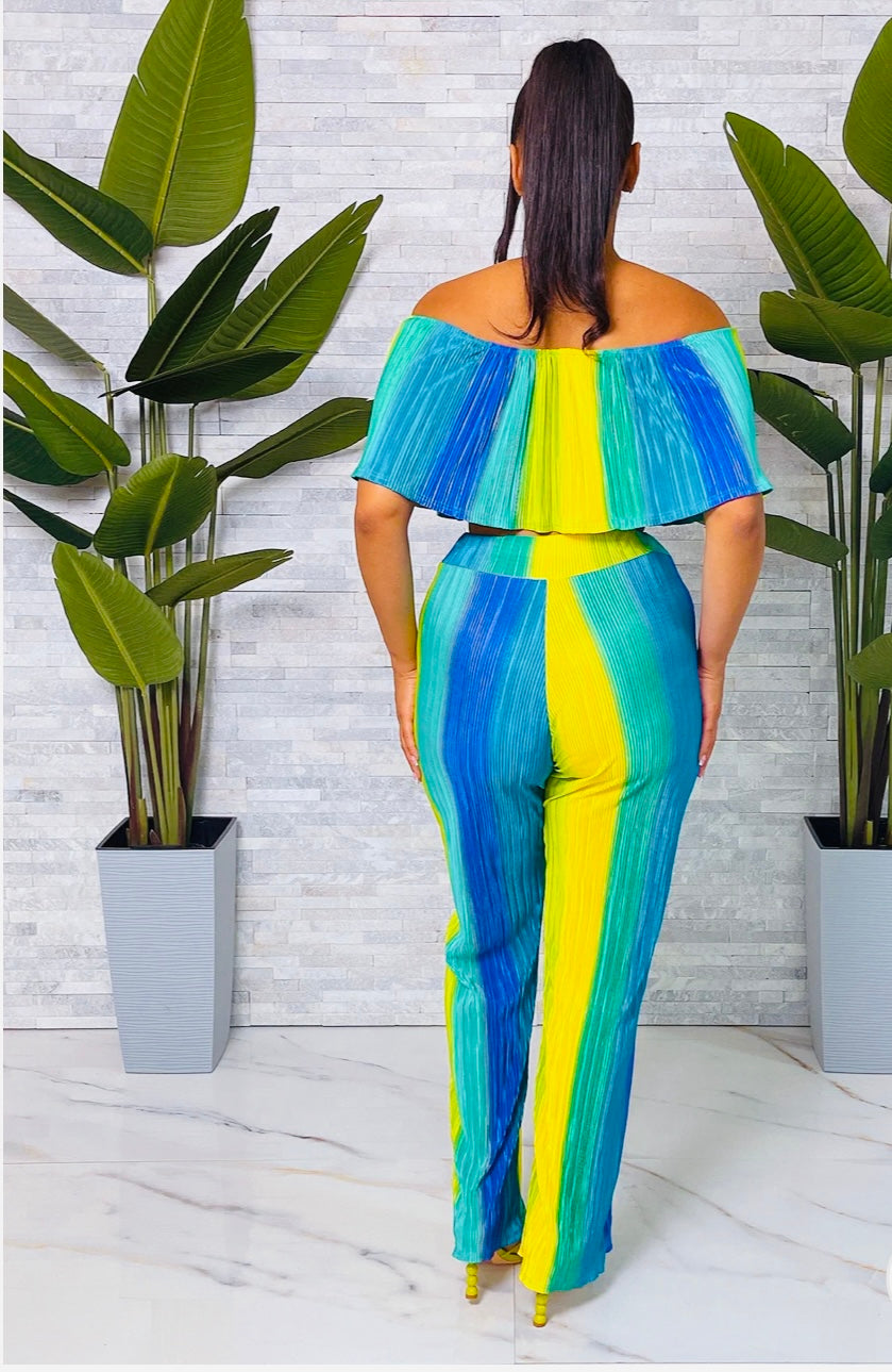 Brooke PleatedTube Top & Pants (Blue/Multi)