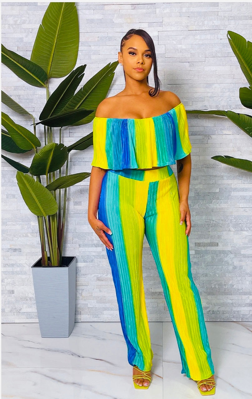 Brooke PleatedTube Top & Pants (Blue/Multi)